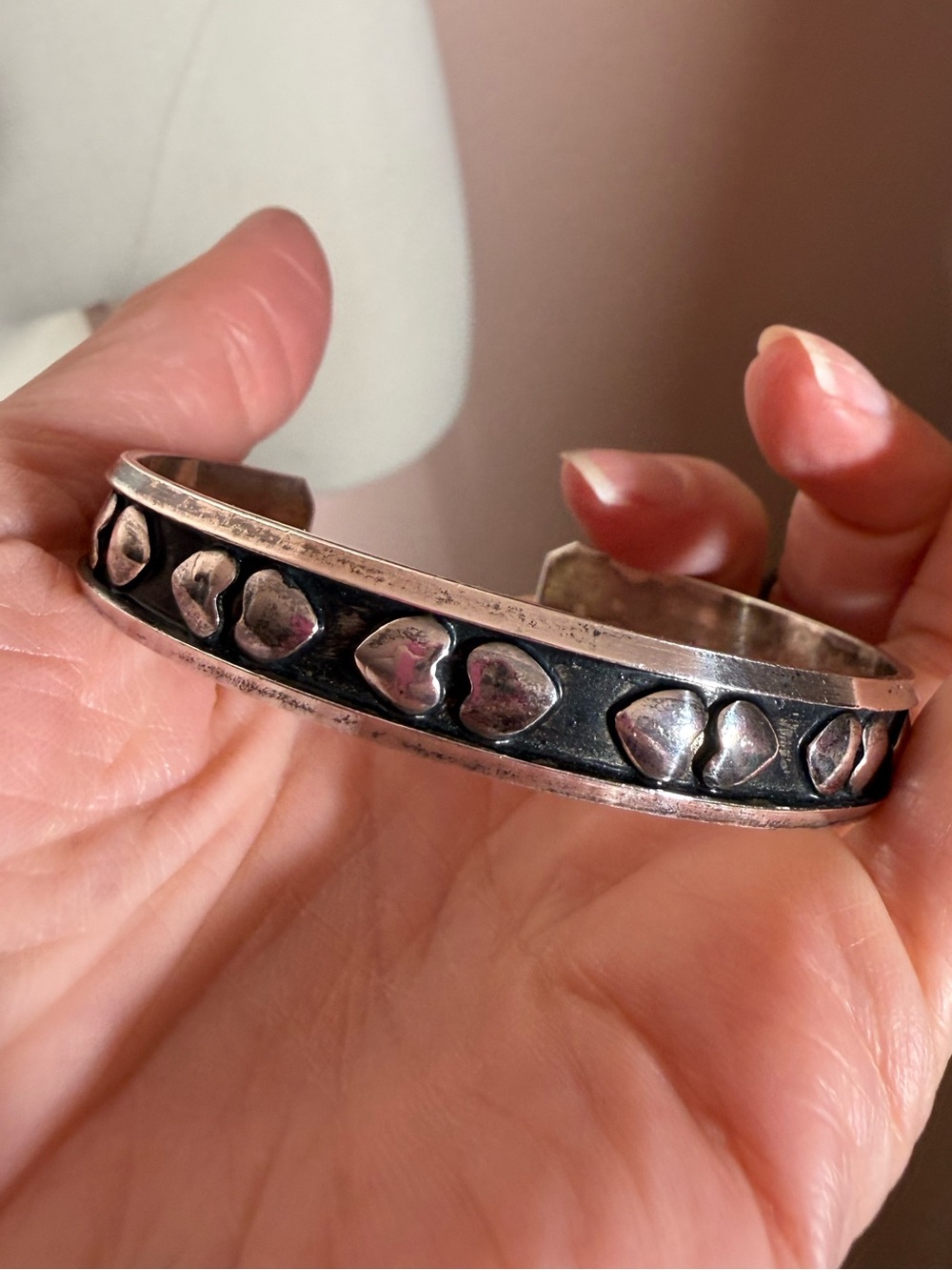 Vintage Solid Sterling silver southwestern Heart Cuff Bracelet